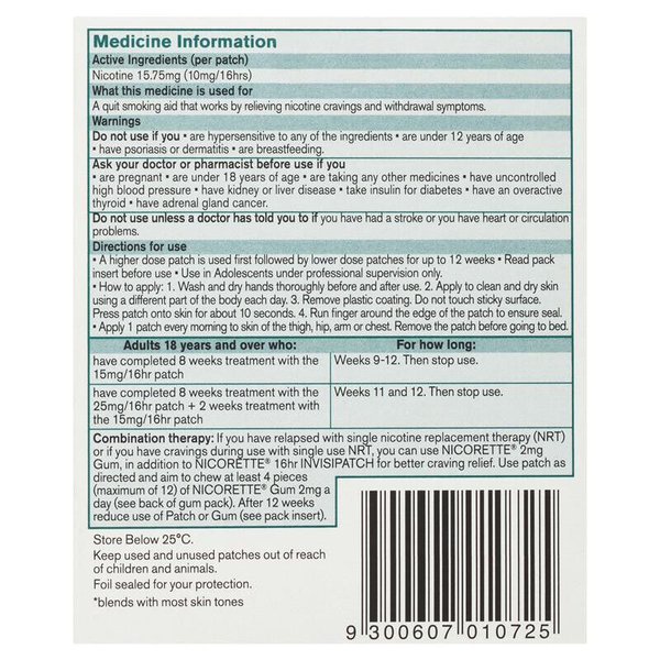 Nicorette 16hr Invisipatch Step 3 (10mg/16hr) 7 Semi Transparent Patches