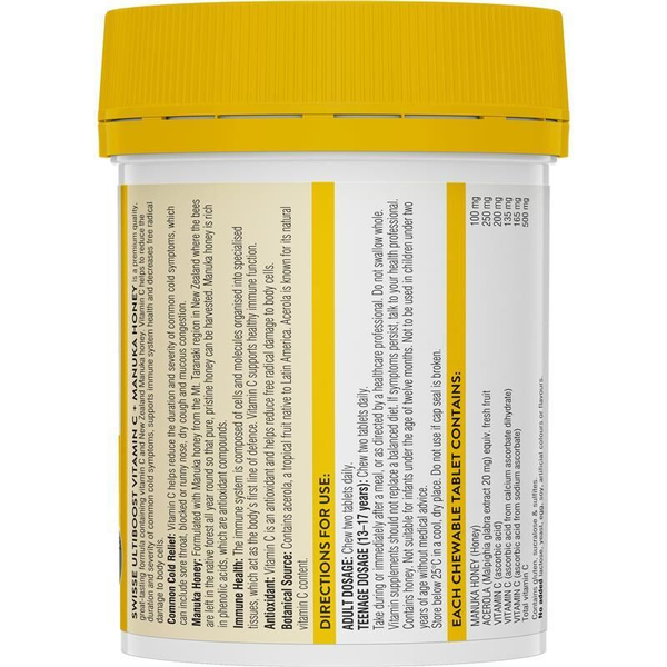 Swisse Ultiboost Vitamin C + Manuka Honey 120 Chewable Tablets