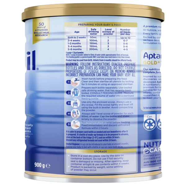 Aptamil Gold+ 1 Premium Infant Formula 0-6 Months 900g
