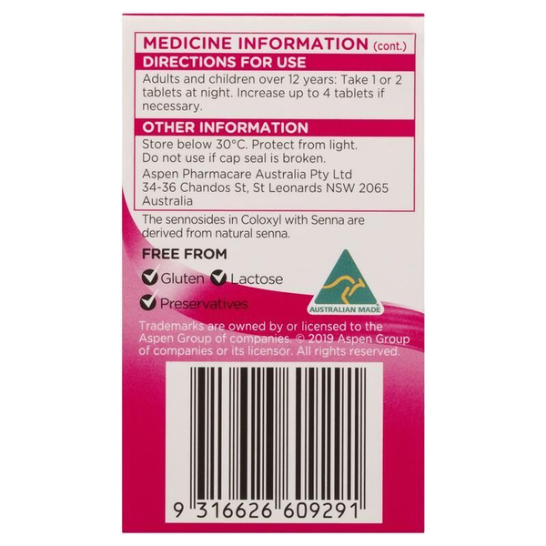 Coloxyl With Senna 30 Tablets