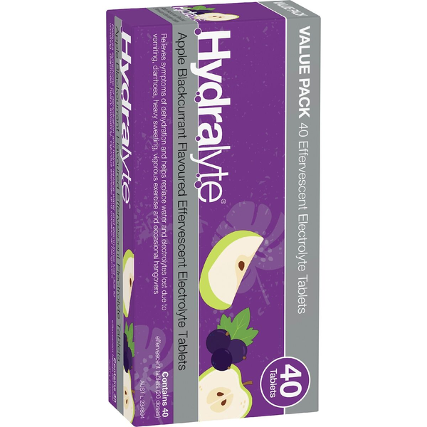 Hydralyte Apple Blackcurrant 40 Effervescent Electrolyte Tablets 