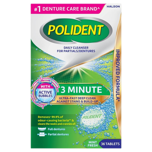 Polident Denture Daily Cleanser Mint Fresh 36 Tablets