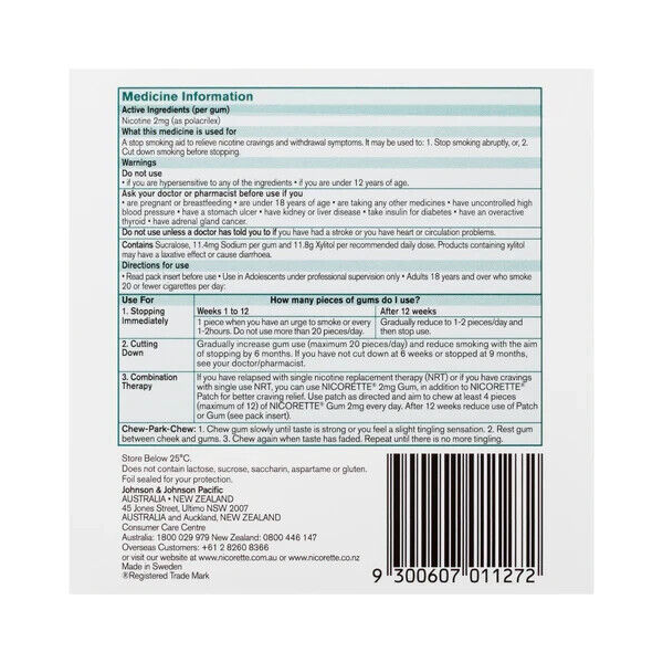 Nicorette Gum Icy Mint Regular Strength 2mg 150 Chewing Gums