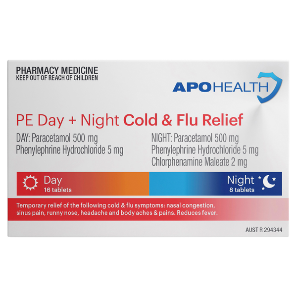 APH PE Day + Night Cold & Flu Relief 24 Tablets Same as Codral PE