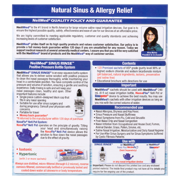 Neilmed Sinus Rinse Refill 120 Premixed Sachets
