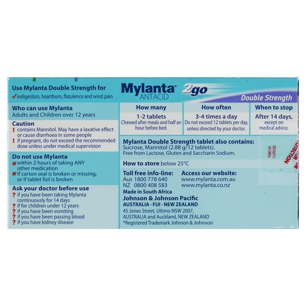 Mylanta 2go Antacid Double Strength 24 Chewable Tablets