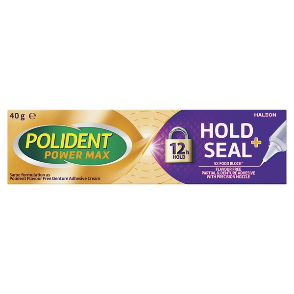 Polident Power Max Hold + Seal Adhesive Cream Flavour Free 40g