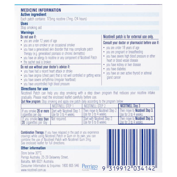 Nicotinell Step 3 (7mg/24hrs) 7 Transdermal Patches 1 Week Supply