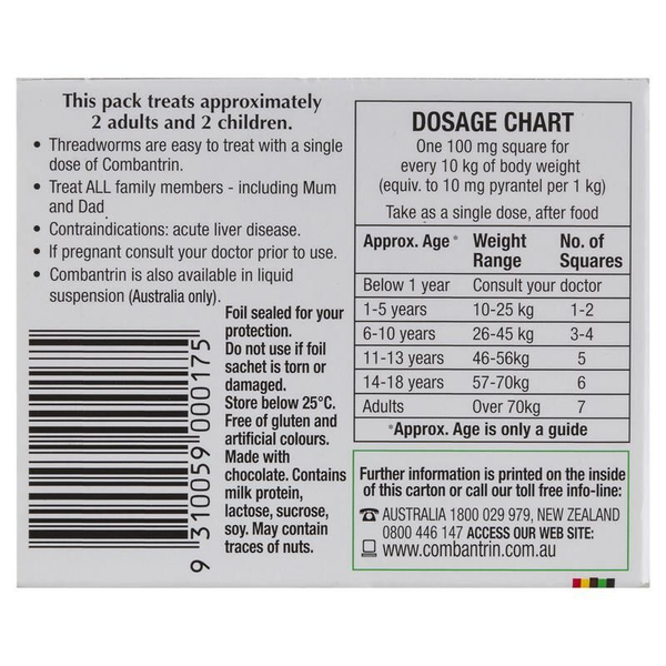 Combantrin 24 Chocolate Squares