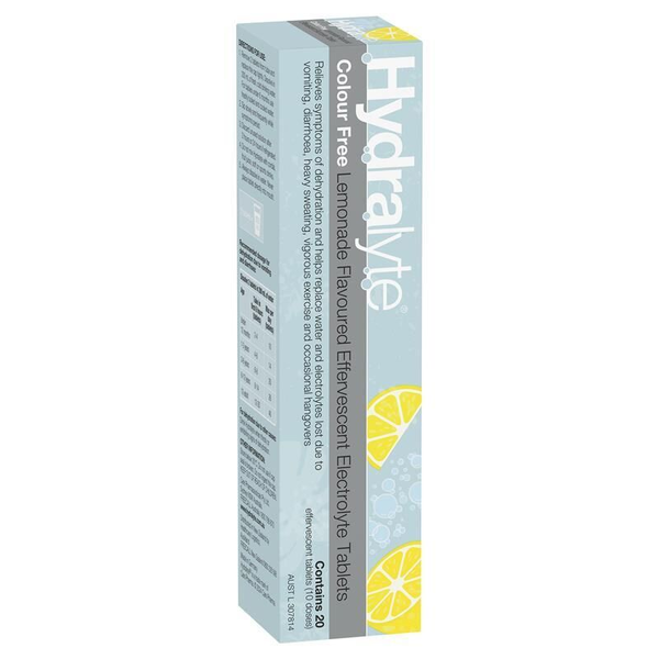 Hydralyte Colour Free Lemonade 20 Effervescent Electrolyte Tablets