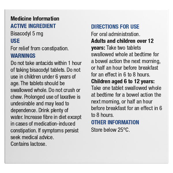 Chemists' Own Bisacodyl Laxative For Constipation Relief 5mg 200 Tablets