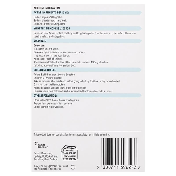 Gaviscon Dual Action Peppermint Flavour 10ml X 12 Sachets