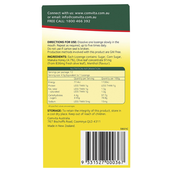 Comvita The Original Olive Leaf Lozenges 12 Lozenges
