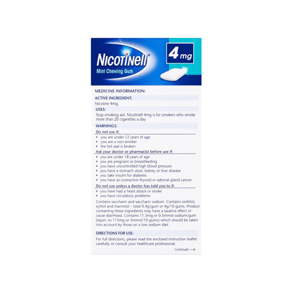 Nicotinell Extra Strength 4mg Mint Chewing Gum 96 Pieces
