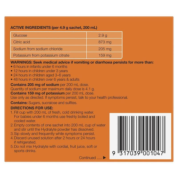 Hydralyte Orange 10 Electrolyte Powder Sachets