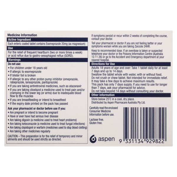 Zanzole 24HR 20mg 7 Tablets