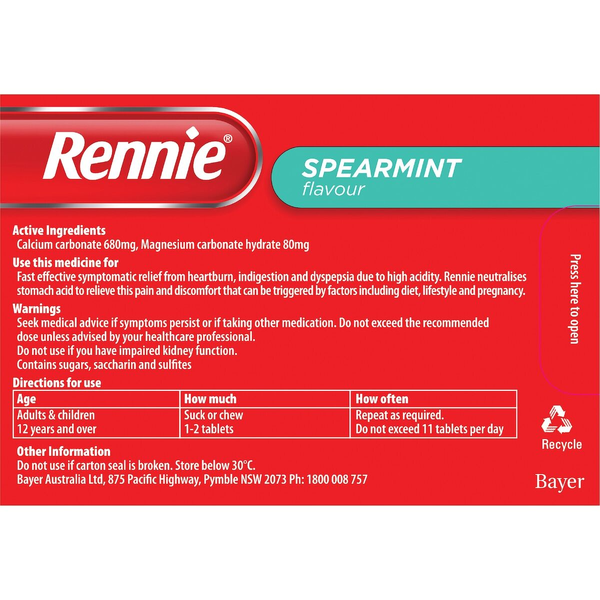 Rennie Spearmint Flavour 96 Chewable Tablets