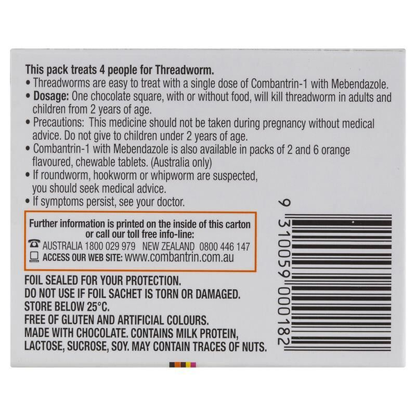 Combantrin-1 Treatment for Threadworm 4 Chocolate Squares