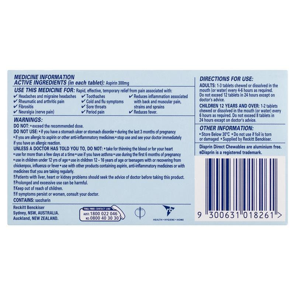 Disprin Direct Chewables 300mg 24 Tablets