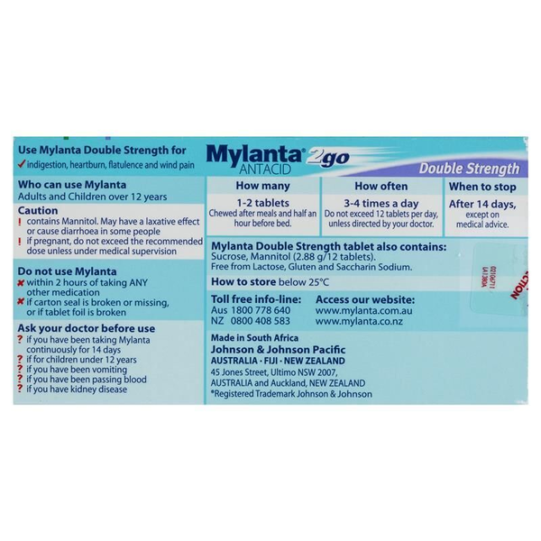 Mylanta 2go Antacid Double Strength 48 Chewable Tablets