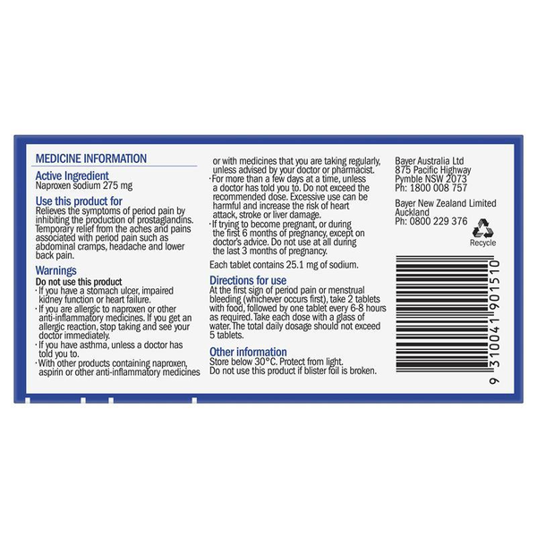 Naprogesic 275mg 12 Tablets