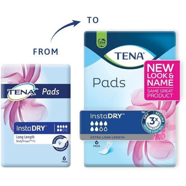 Tena Pads InstaDRY Extra Long Length Maximum Comfort 6 Pads