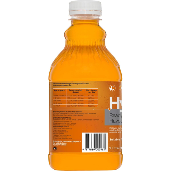 Hydralyte Ready To Use Orange 1L Electrolyte Solution