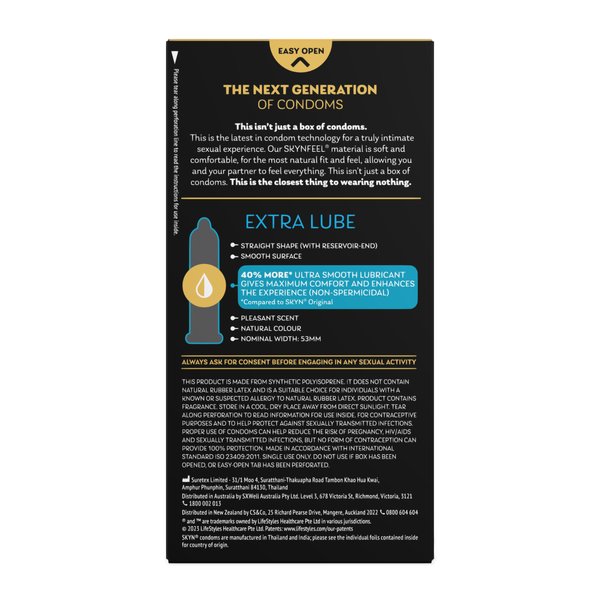 SKYN Extra Lube Maximum Comfort 10 Non-Latex Male Condoms