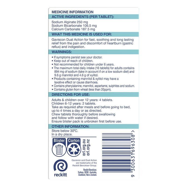 Gaviscon Dual Action Mixed Berry 16 Chewable Tablets 