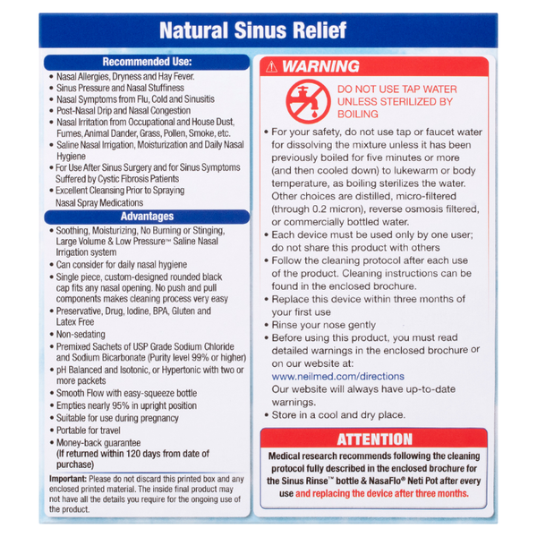 Neilmed Sinus Rinse Kit Bottle + 60 Premixed Sachets