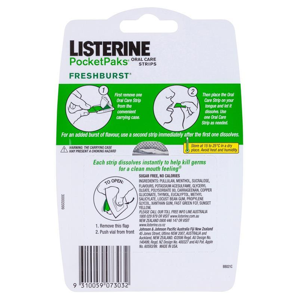 Listerine PocketPaks Oral Care Strips Freshburst 72 Strips