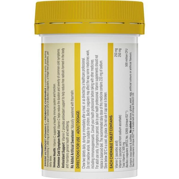 Swisse Ultiboost Vitamin C + Probiotic 60 Chewable Tablets