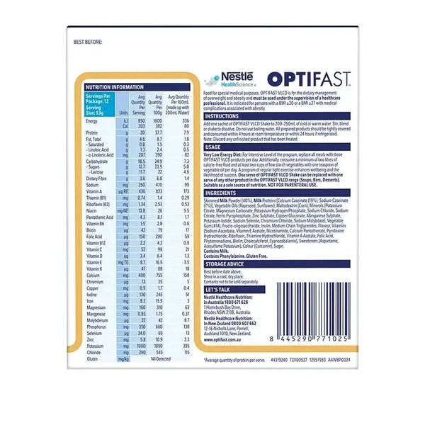 Optifast VLCD Shake Vanilla 12 x 53g Sachets