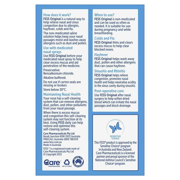 Fess Original Saline Nasal Spray 150ml Twin Pack ( 2 x 75ml )