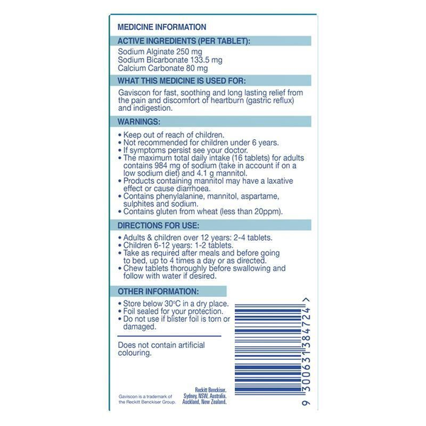 Gaviscon Peppermint 48 Chewable Tablets 