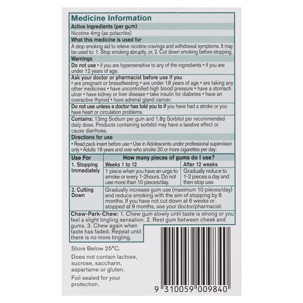 Nicorette Gum Classic Extra Strength 4mg 30 Chewing Gums