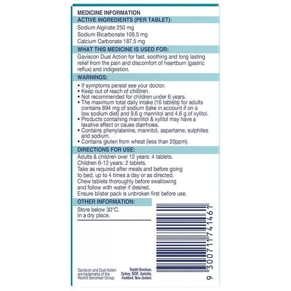 Gaviscon Dual Action Mixed Berry 48 Chewable Tablets 