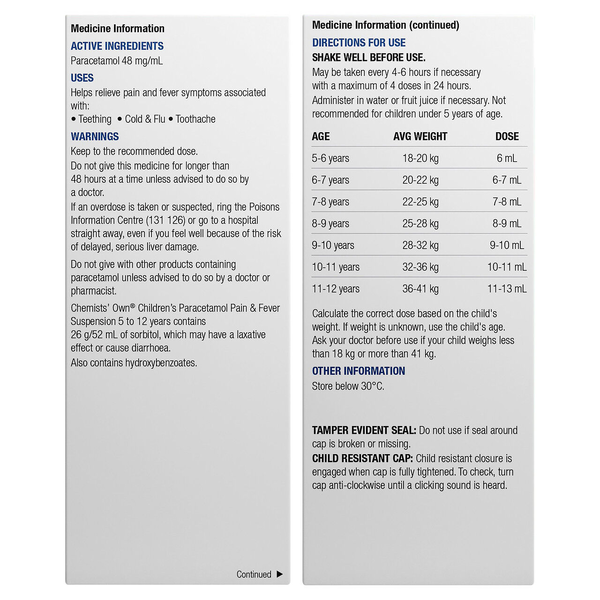 Chemists' Own Children's Paracetamol 5 to 12 Years 200ml Suspension