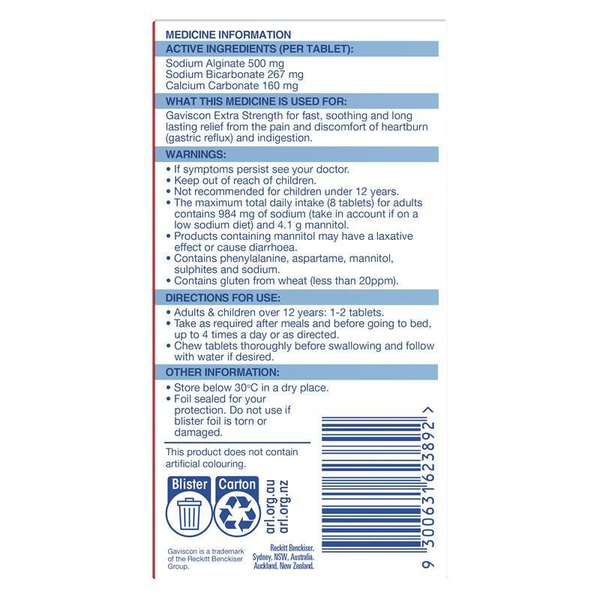 Gaviscon Extra Strength Peppermint 24 Chewable Tablets
