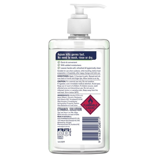 Ego Aqium Antibacterial Hand Sanitiser Aloe 375ml