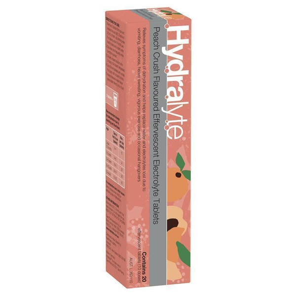 Hydralyte Peach Crush 20 Effervescent Electrolyte Tablets