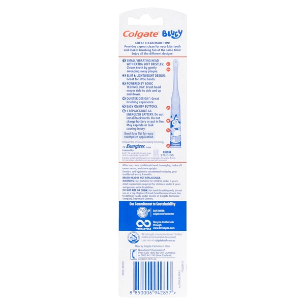Colgate Kids Bluey Extra Soft Powered Toothbrush 1 Pack