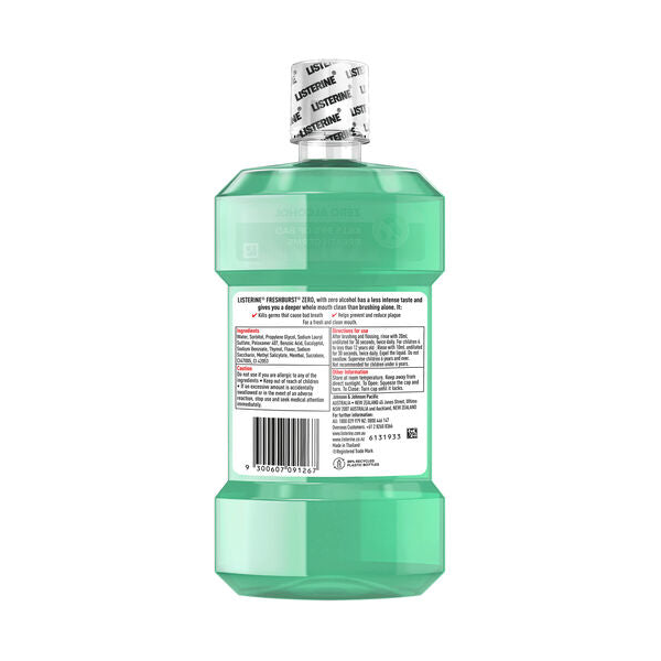 Listerine Freshburst Antibacterial Mouthwash Zero Alcohol 500ml