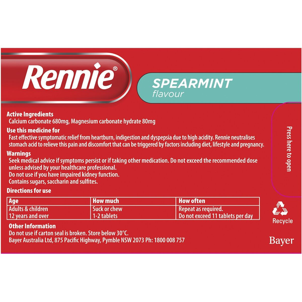 Rennie Spearmint Flavour 48 Chewable Tablets
