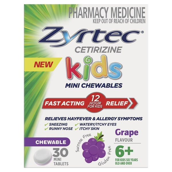 Zyrtec Kids Mini Chewables 5mg Grape Flavour 30 Mini Tablets