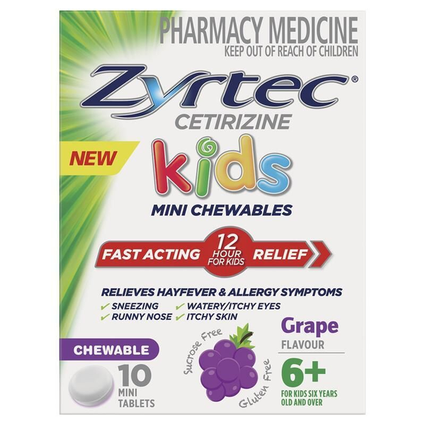 Zyrtec Kids Mini Chewables 5mg Grape Flavour 10 Mini Tablets