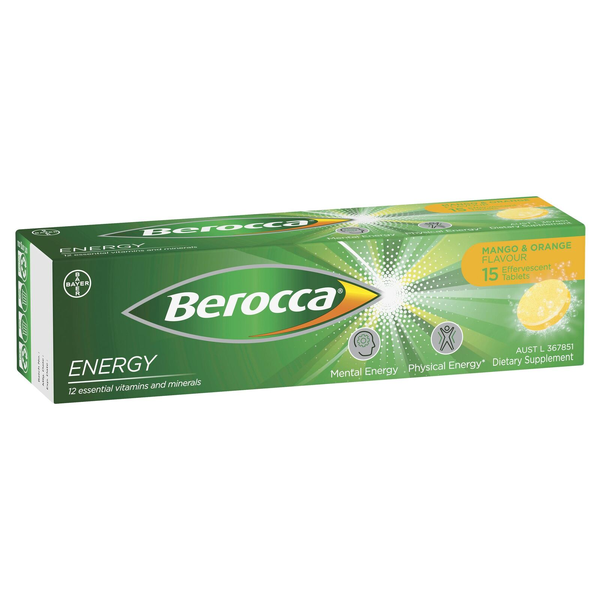 Berocca Energy Mango & Orange 15 Effervescent Tablets