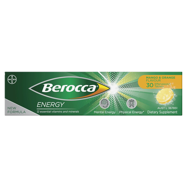 Berocca Energy Mango & Orange 30 Effervescent Tablets