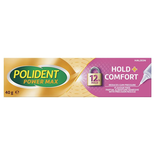 Polident Power Max Hold + Comfort Adhesive Cream Flavour Free 40g