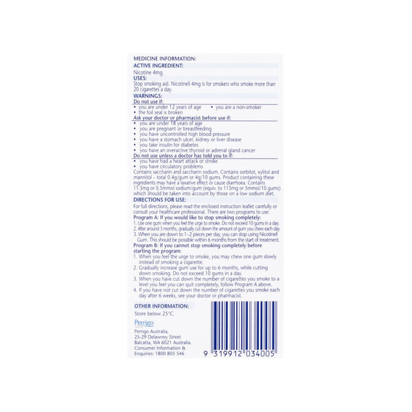 Nicotinell Extra Strength 4mg Mint Chewing Gum 24 Pieces